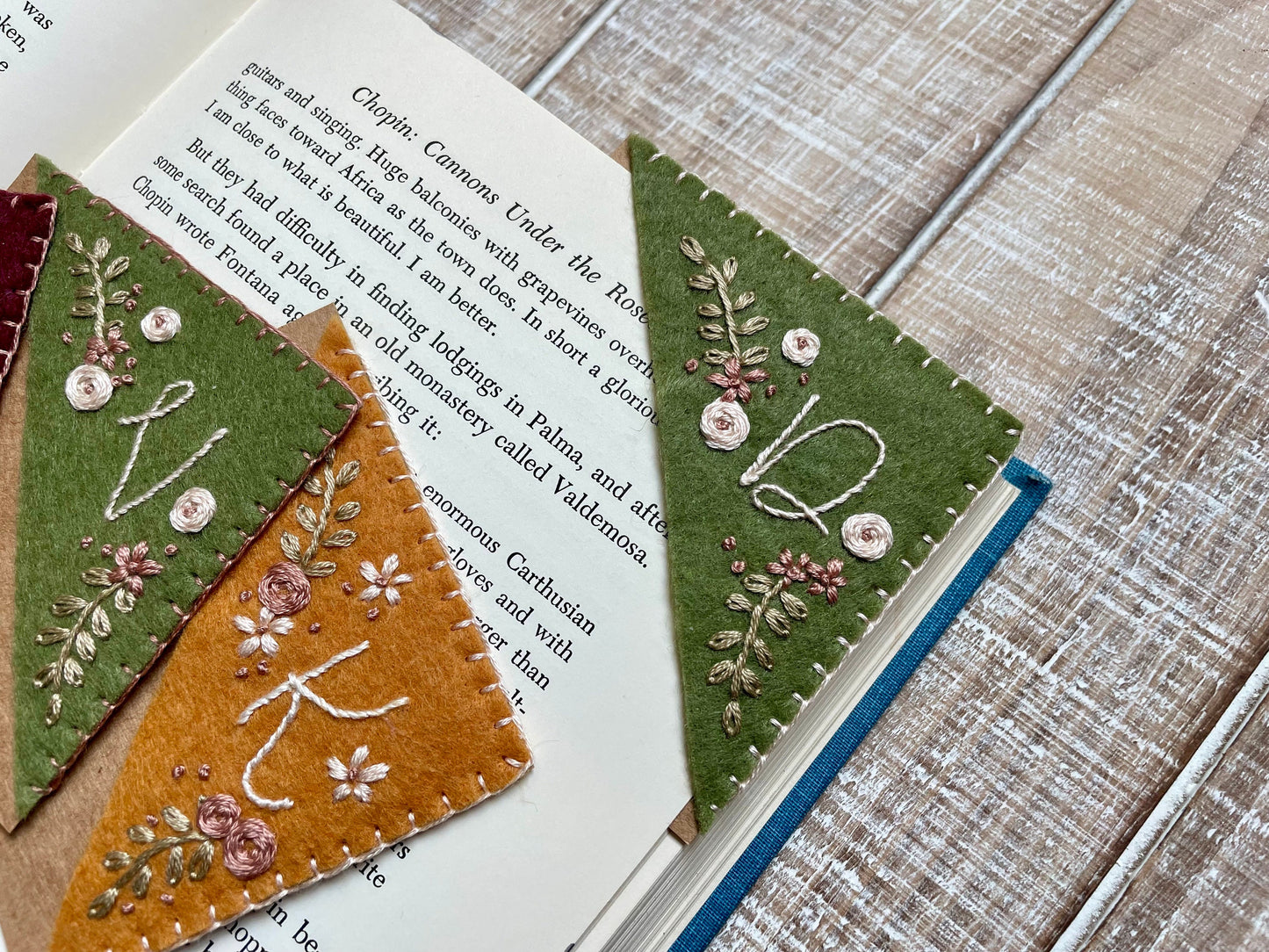 Green Embroidered Felt Bookmark
