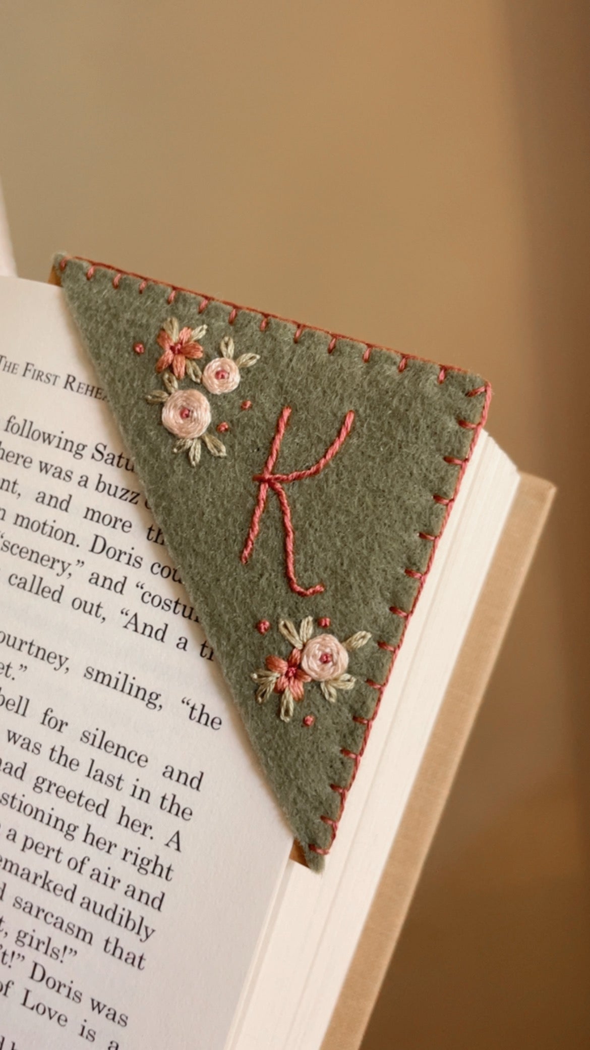 Green Embroidered Felt Bookmark
