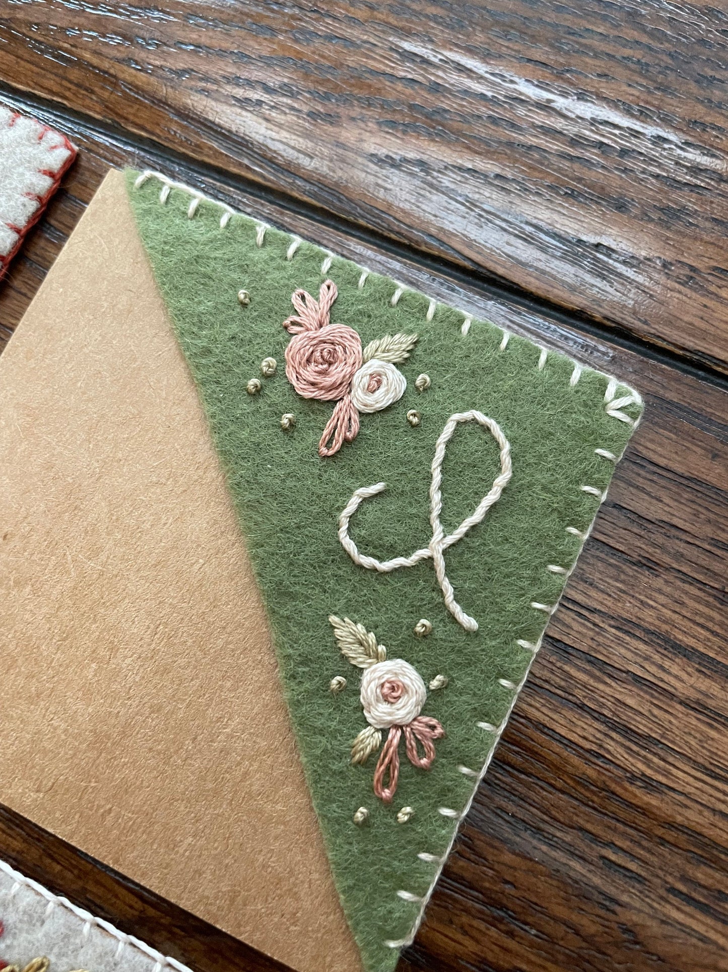 Green Embroidered Felt Bookmark