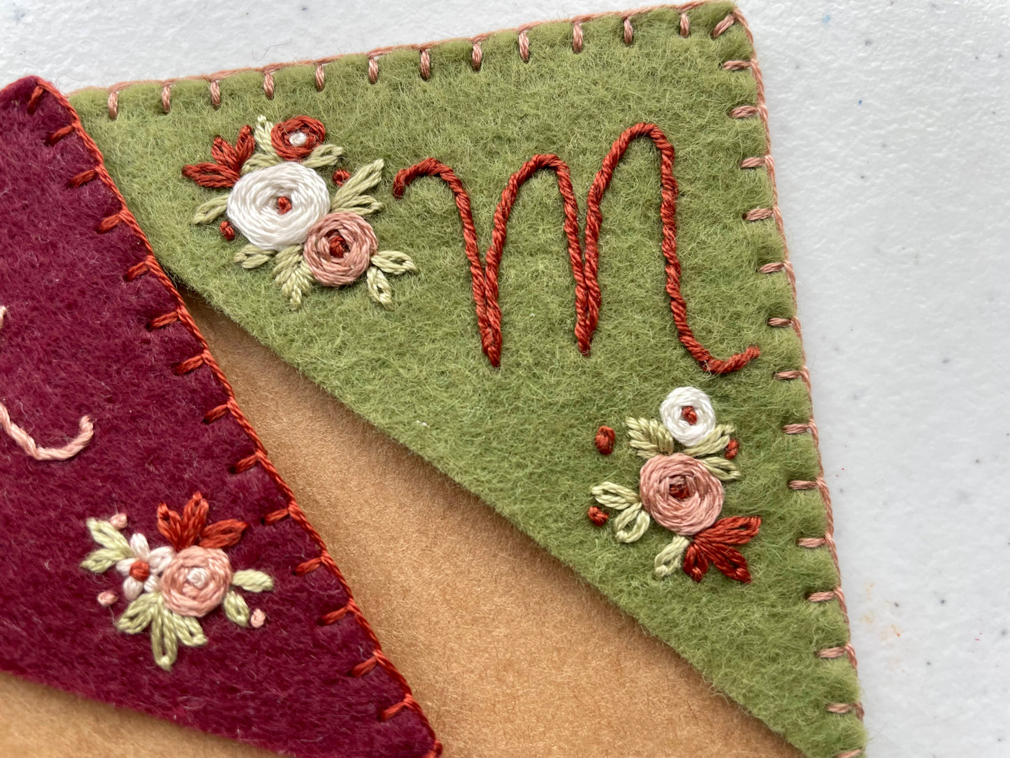 Green Embroidered Felt Bookmark