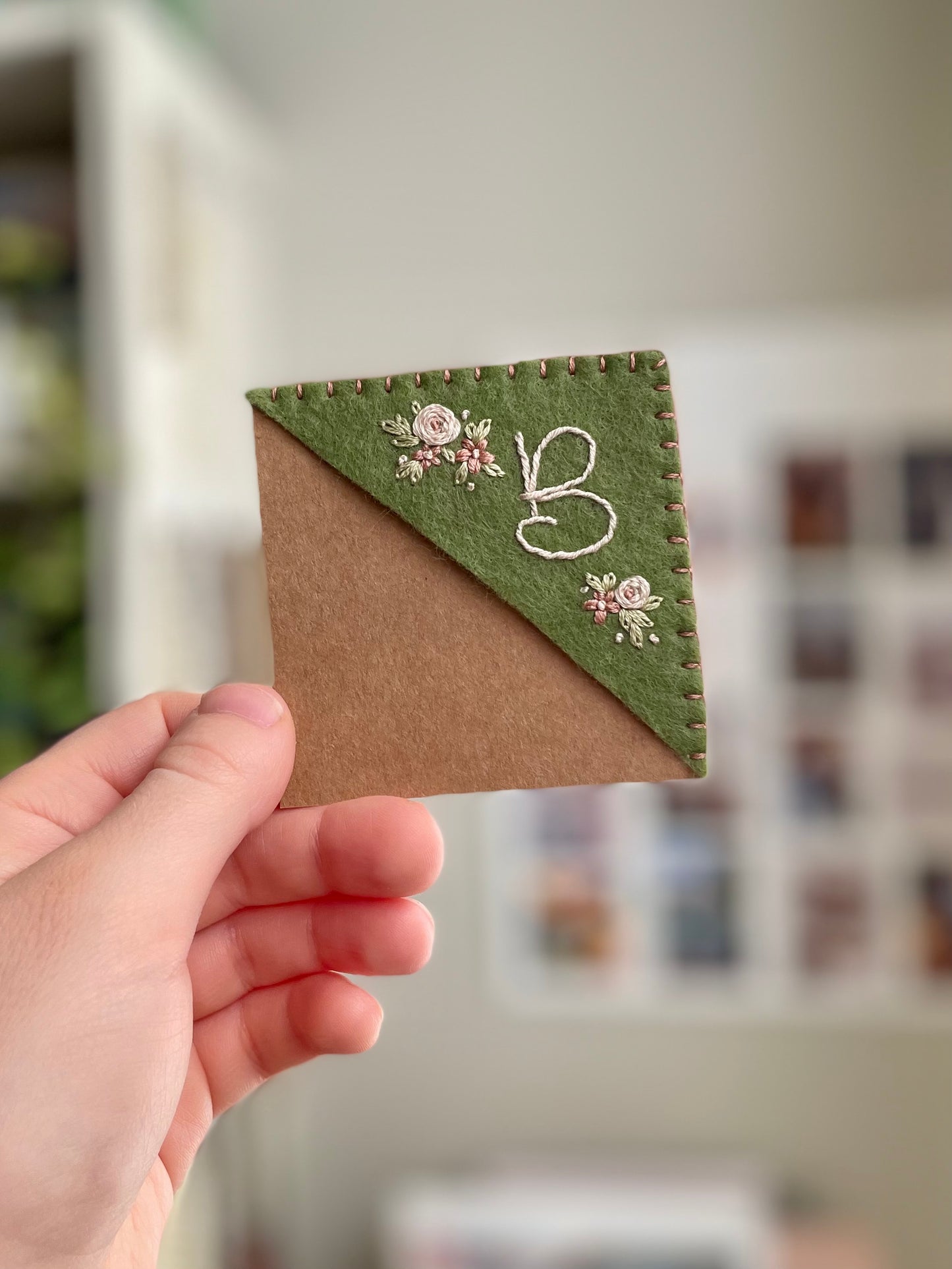 Green Embroidered Felt Bookmark