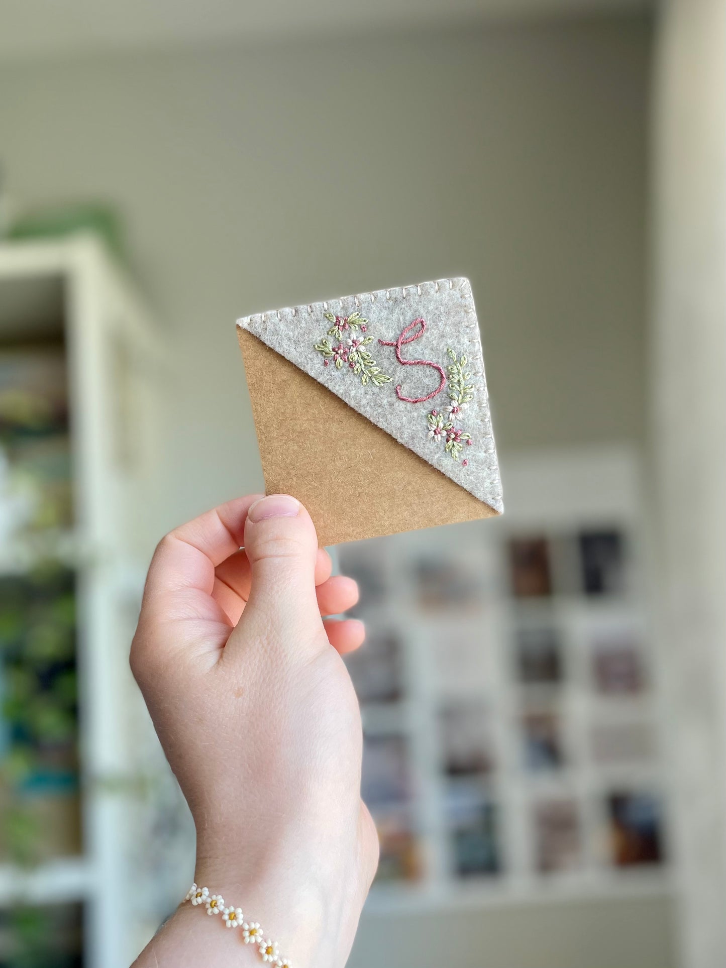 Beige Embroidered Felt Bookmark