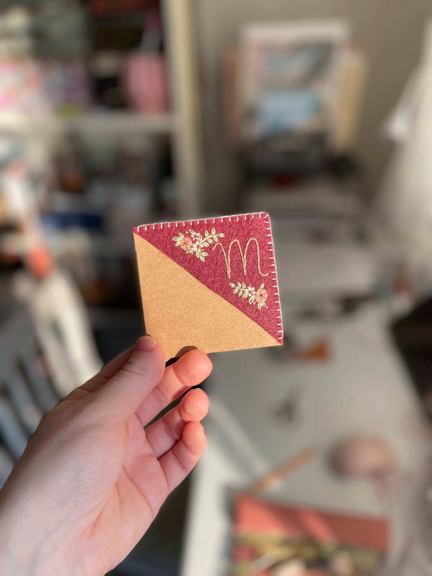 Burgundy Embroidered Felt Bookmark