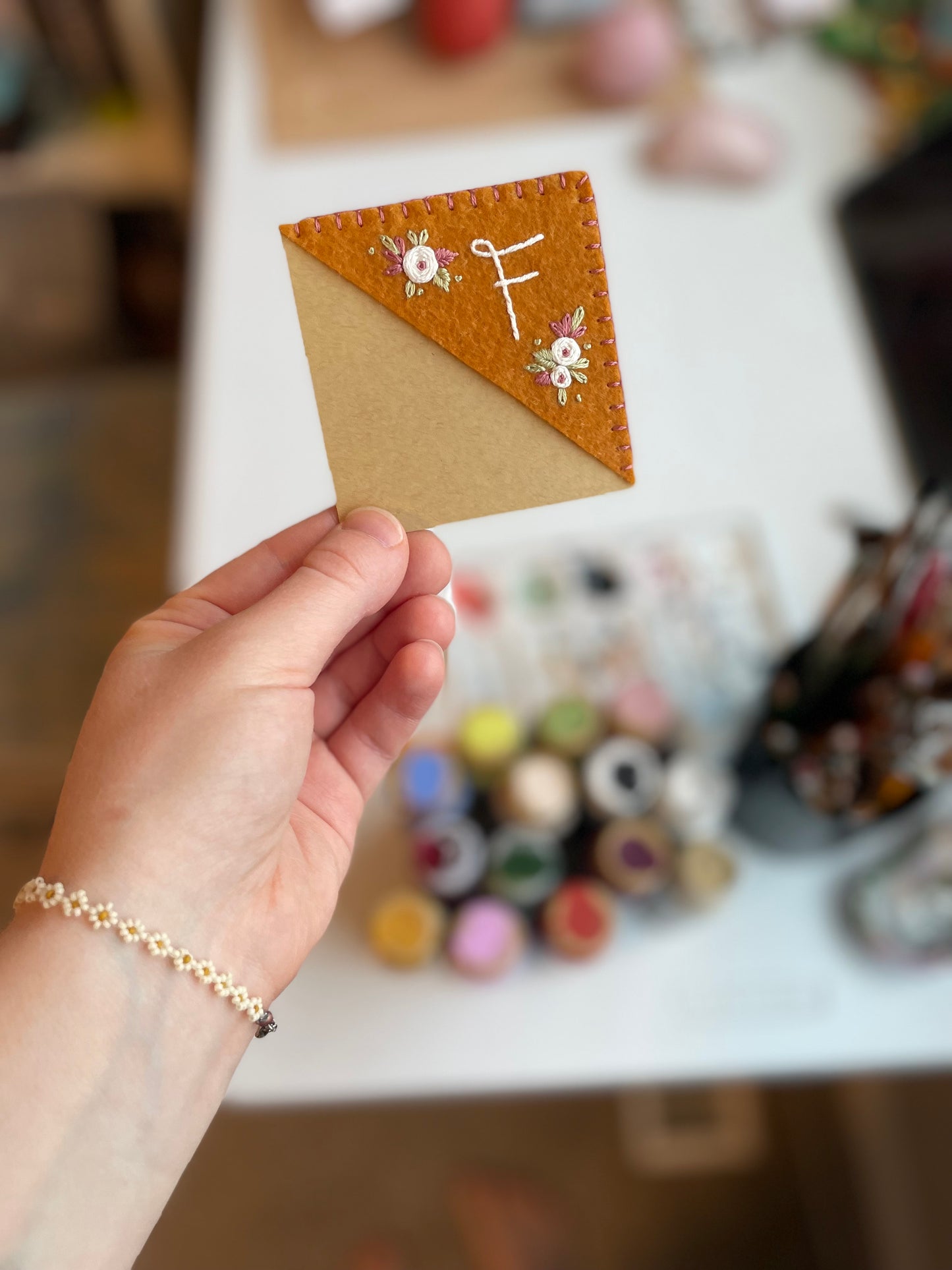 Mustard Embroidered Felt Bookmark