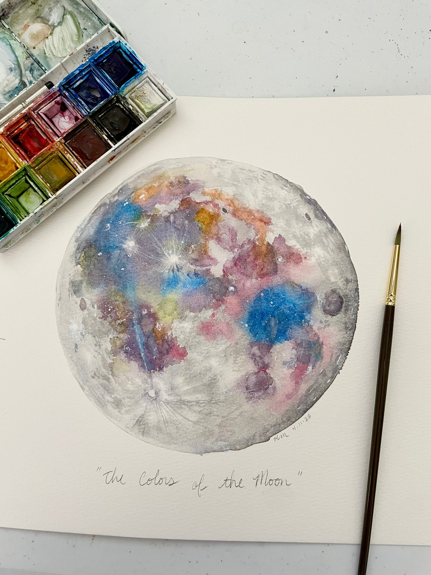 Colorful Moon Watercolor Print