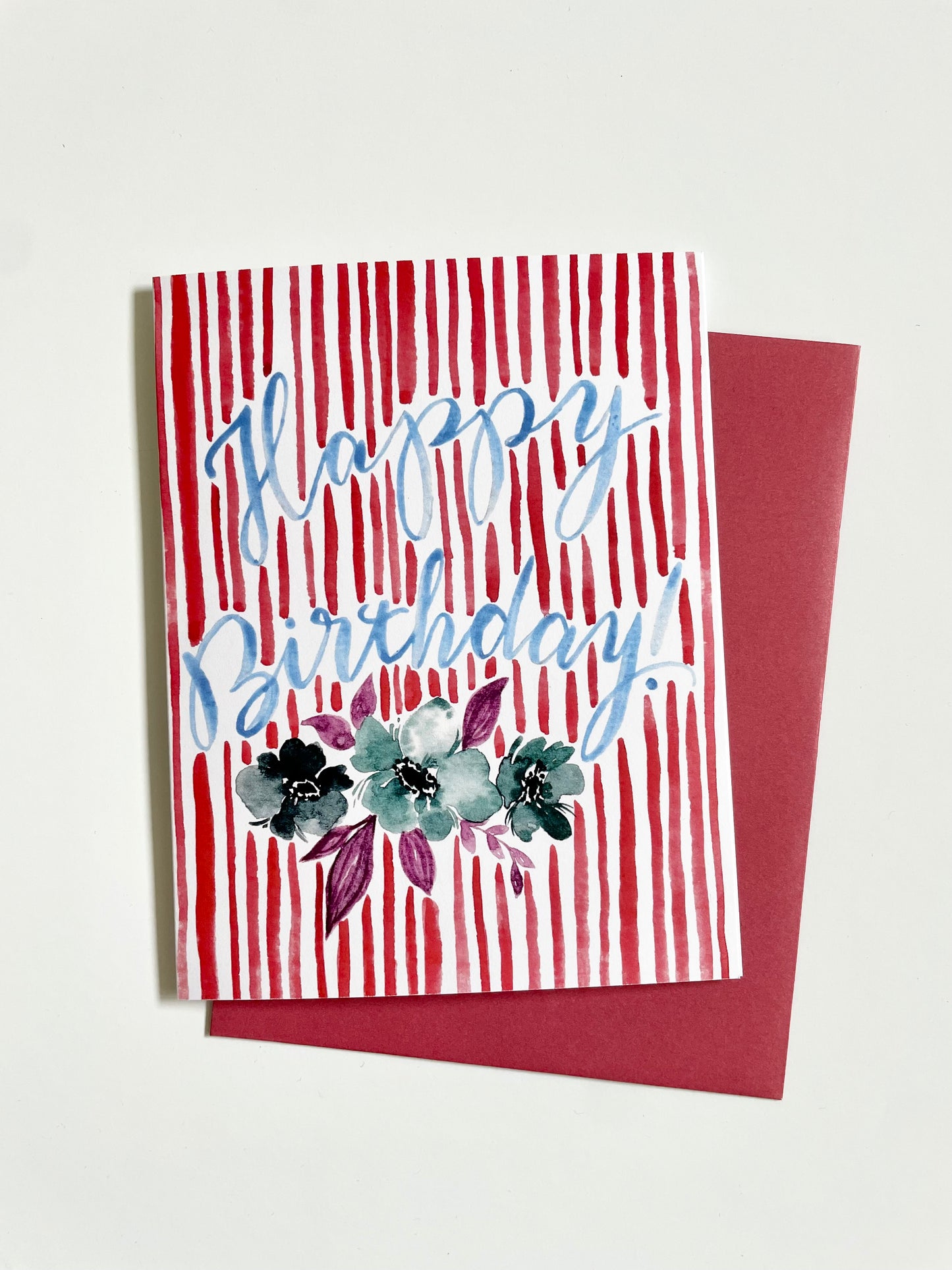 Happy Birthday Striped Floral Card