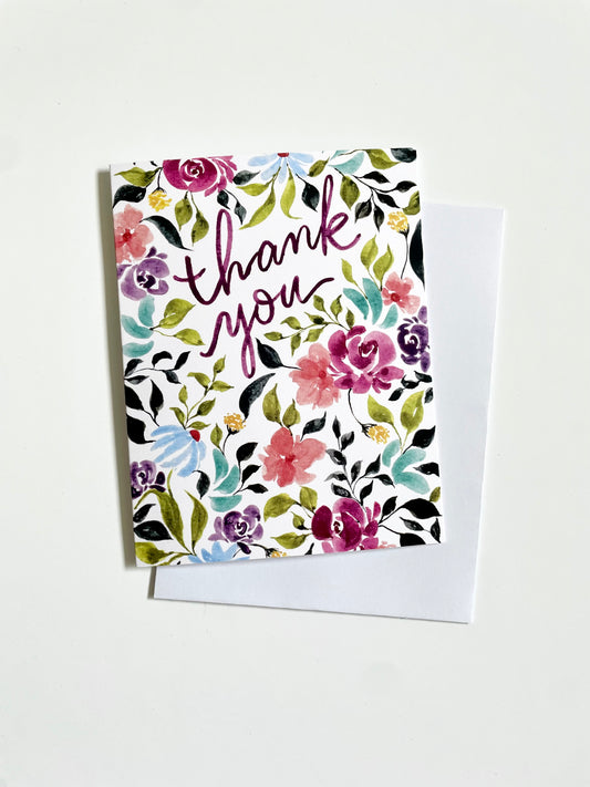 Thank You Floral Watercolor Card