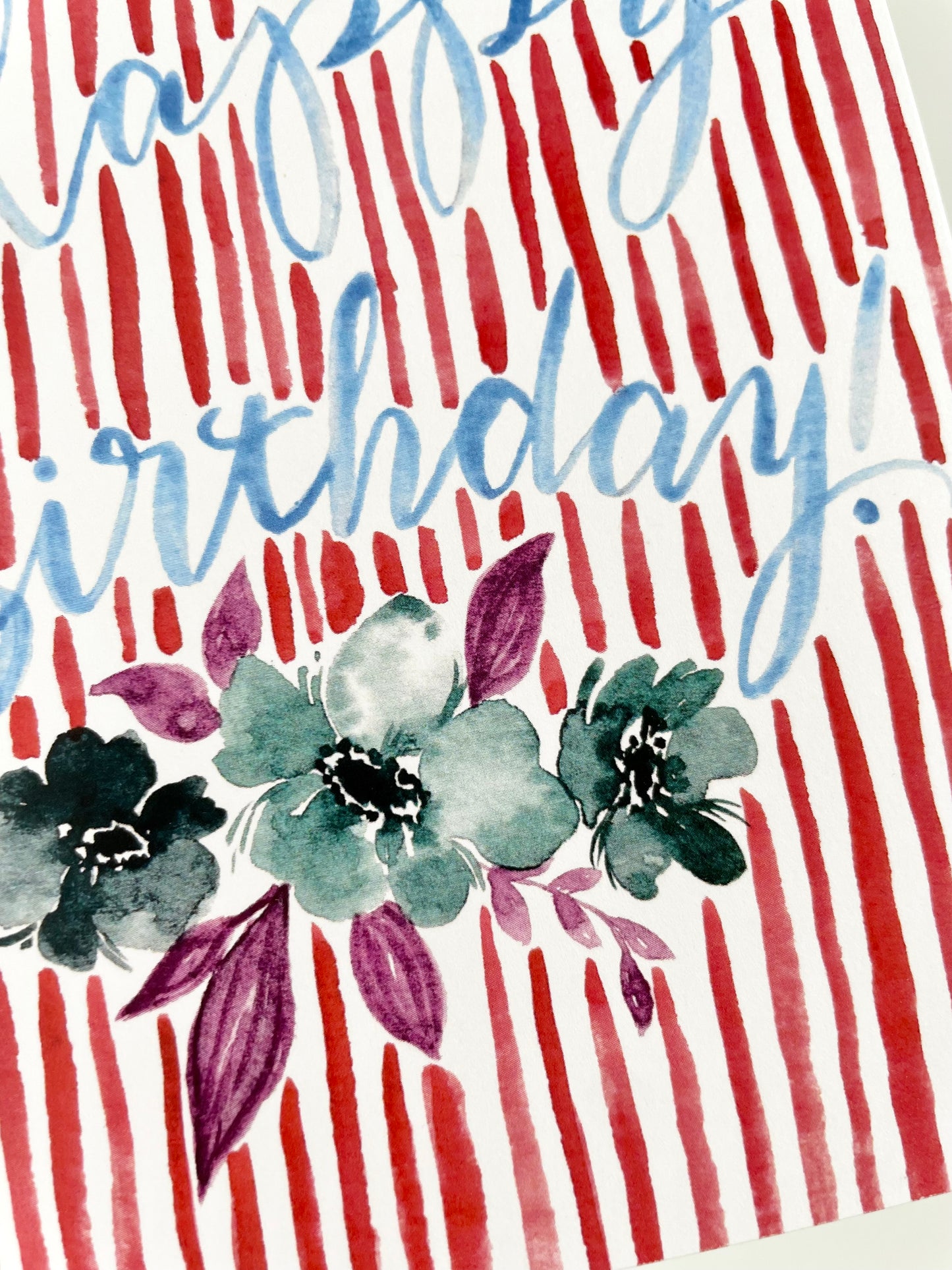 Happy Birthday Striped Floral Card