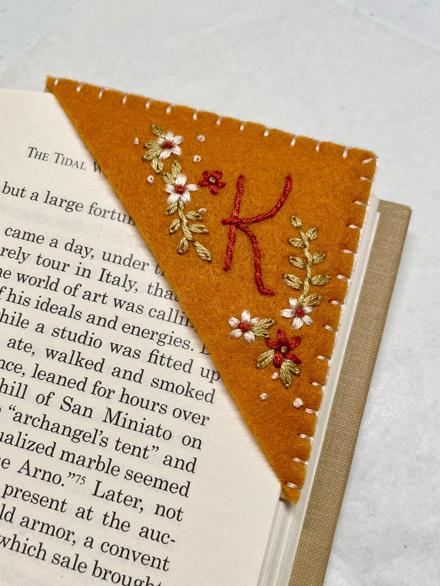 Mustard Embroidered Felt Bookmark