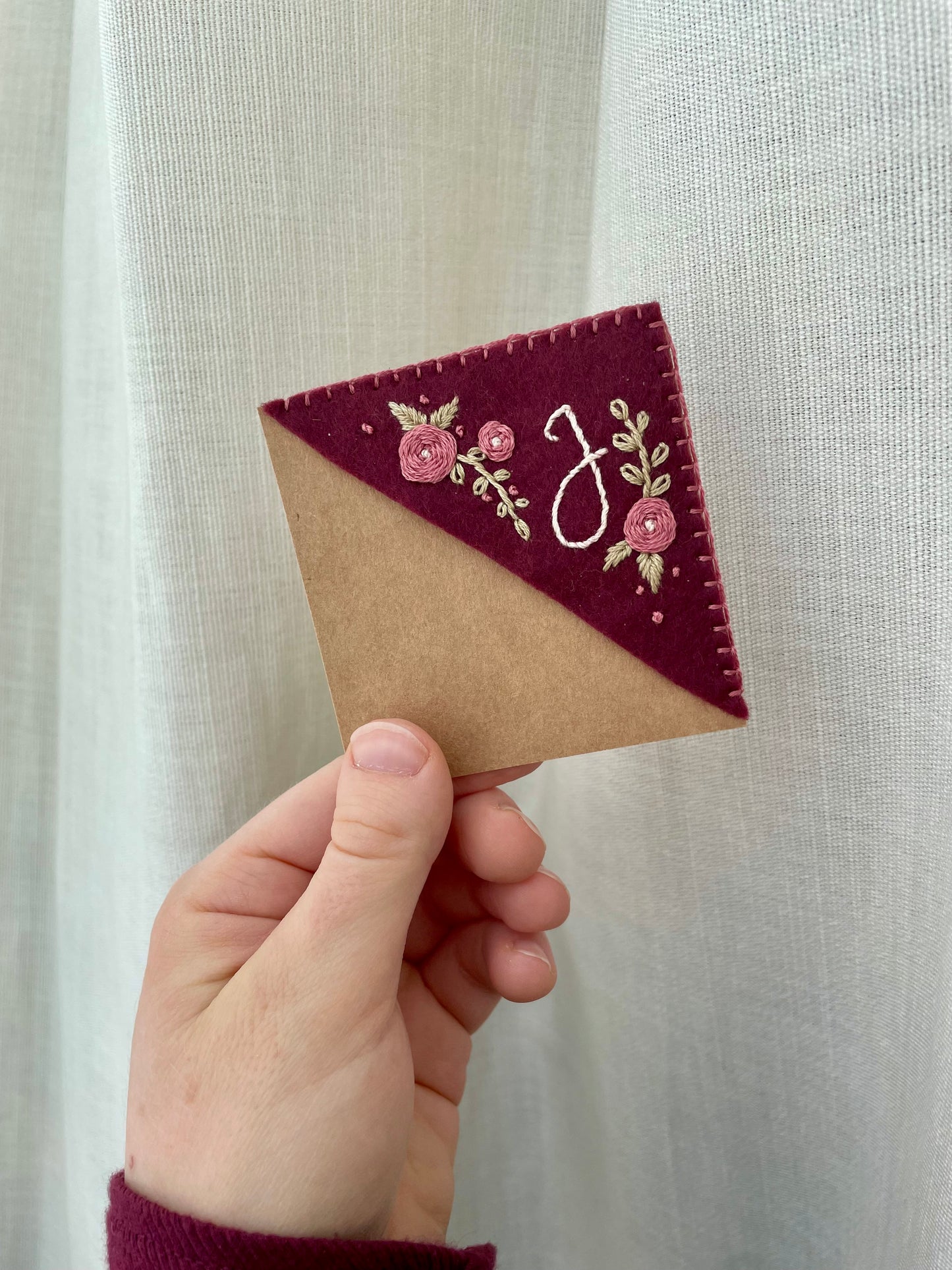Burgundy Embroidered Felt Bookmark