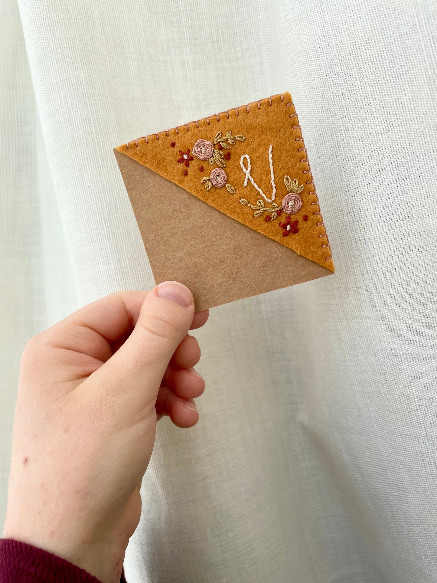 Mustard Embroidered Felt Bookmark