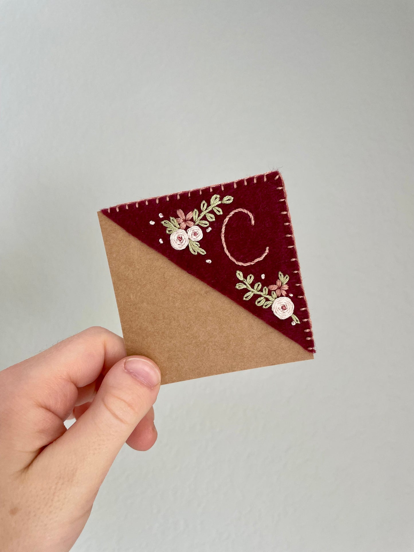 Burgundy Embroidered Felt Bookmark