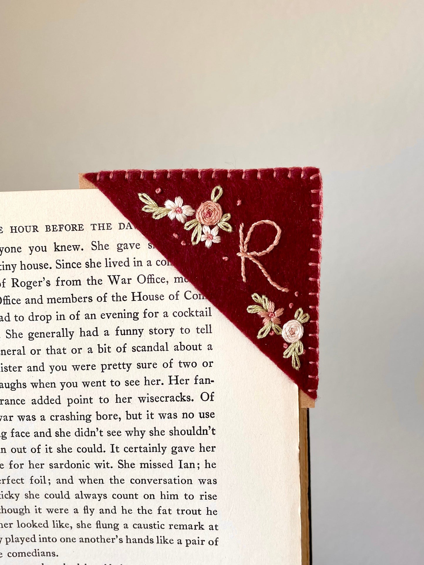 Burgundy Embroidered Felt Bookmark