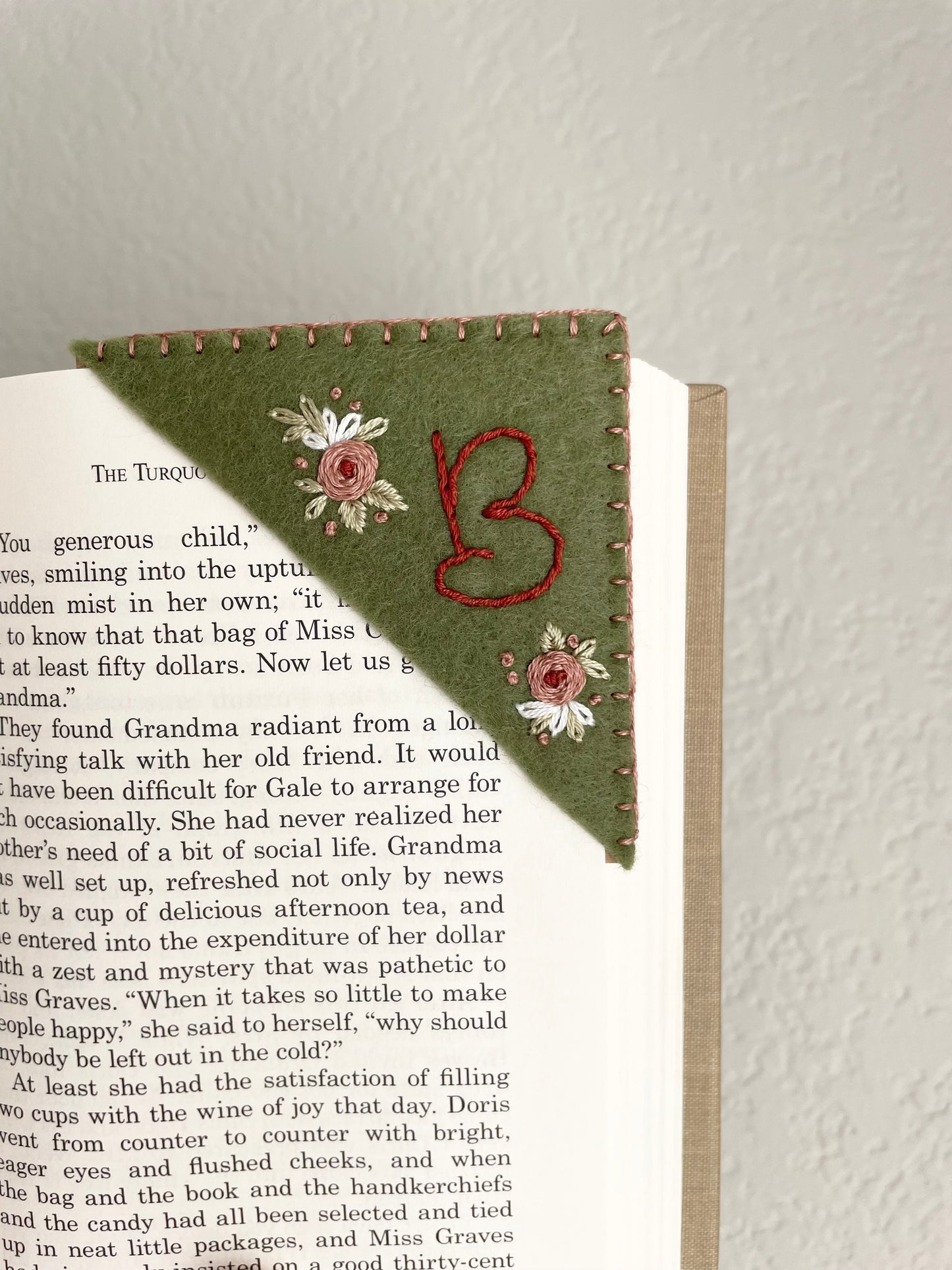 Green Embroidered Felt Bookmark
