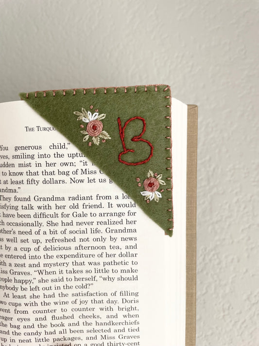 Green Embroidered Felt Bookmark