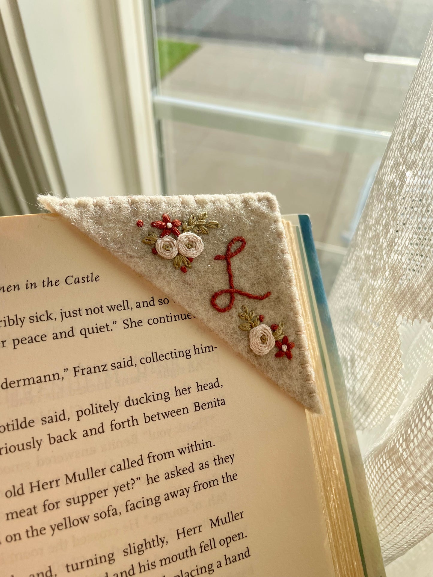 Beige Embroidered Felt Bookmark