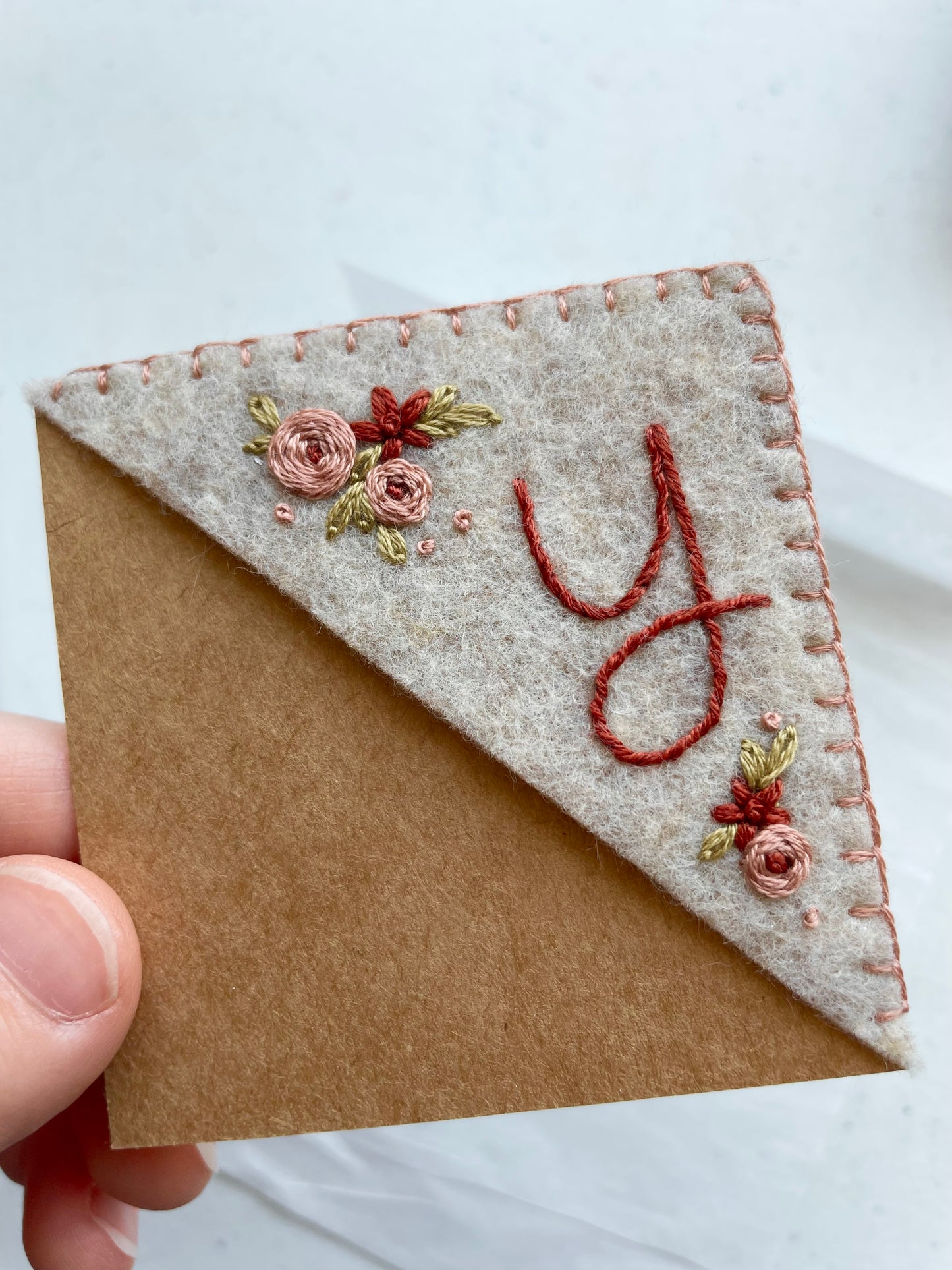 Beige Embroidered Felt Bookmark