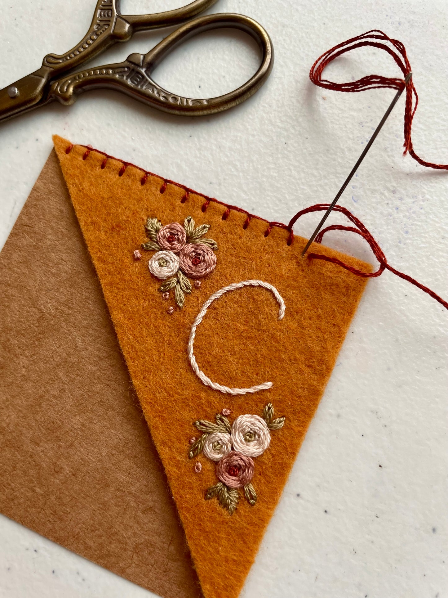 Mustard Embroidered Felt Bookmark