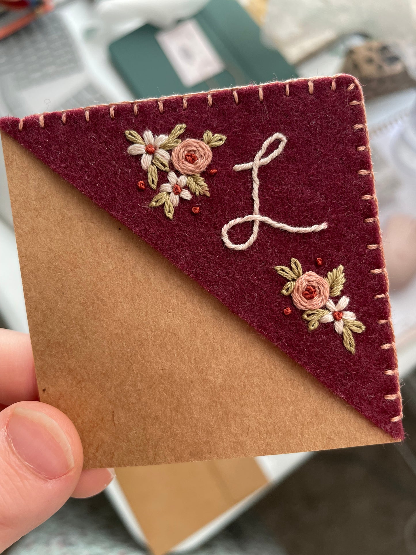 Burgundy Embroidered Felt Bookmark