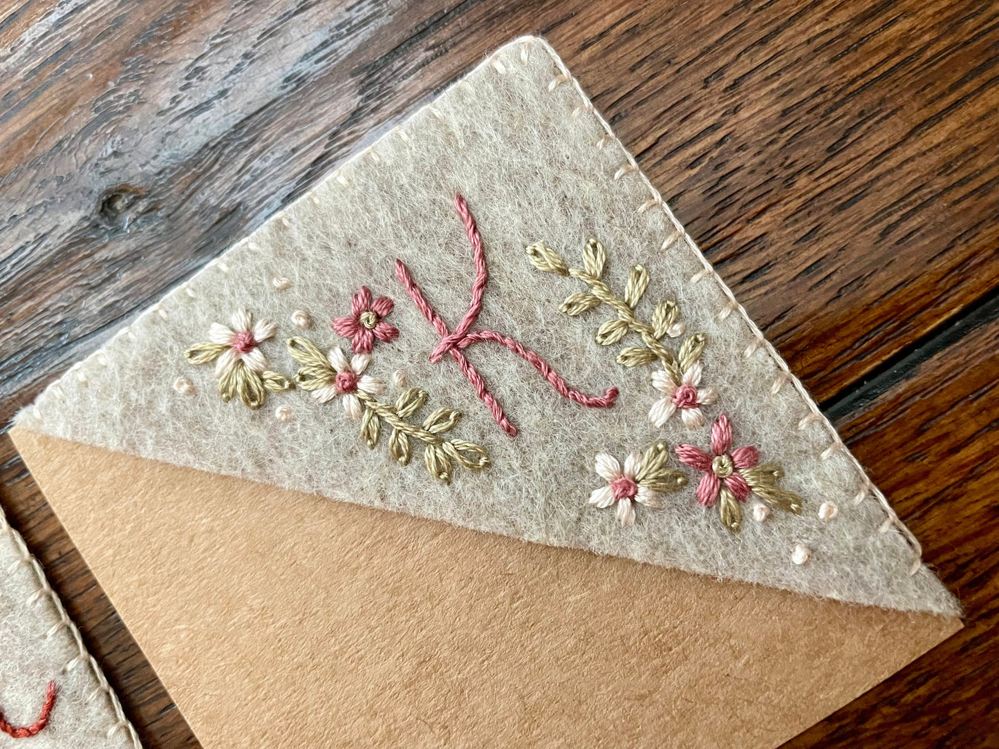 Beige Embroidered Felt Bookmark